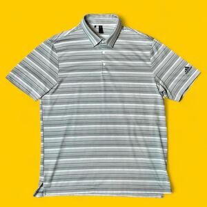 Adidas Primegreen Striped Polo Shirt - Men’s Size L Gray White Golf Athletic Fit